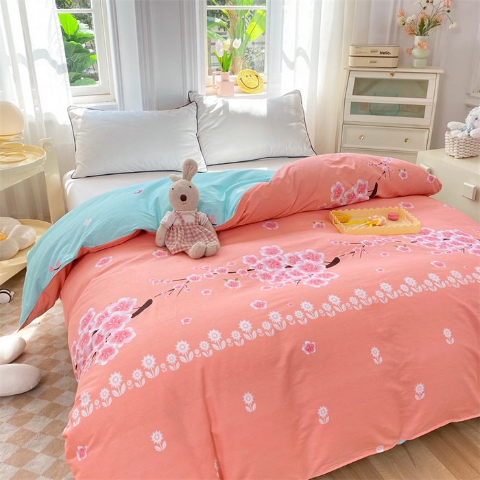 91家纺网 家纺一手货源 找家纺 多品 2023新款12868新款单被套 十里桃花粉