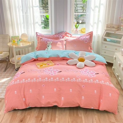 91家纺网 家纺一手货源 找家纺 多品 2023新款12868新款单被套 十里桃花粉