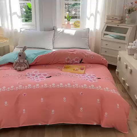 91家纺网 家纺一手货源 找家纺 多品 2023新款12868新款单被套 十里桃花粉