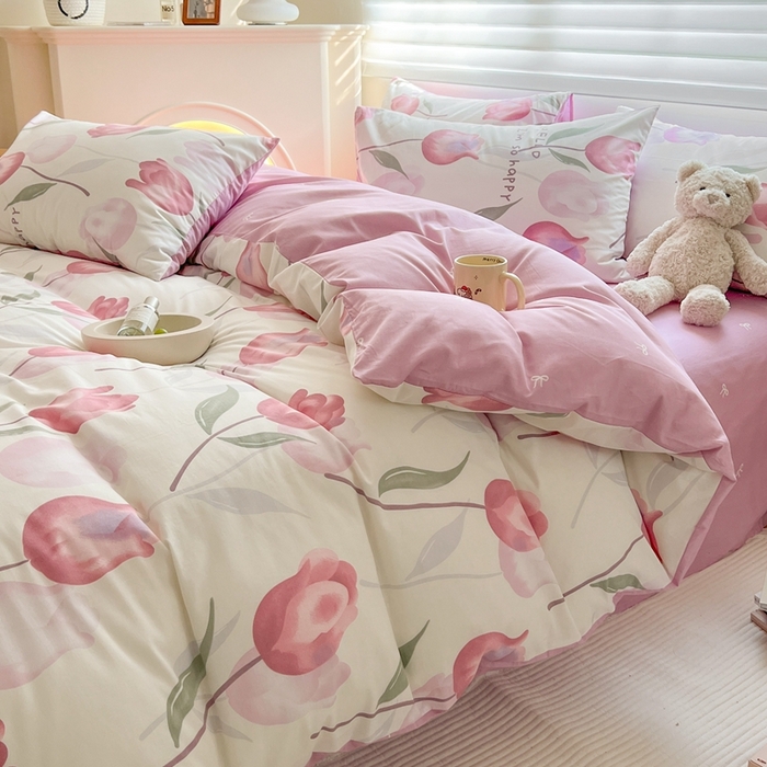 91家纺网 家纺一手货源 找家纺 顾里 2023韩系氛围全棉四件套 优雅花朵