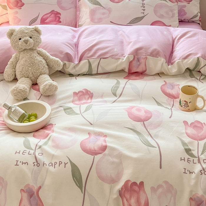 91家纺网 家纺一手货源 找家纺 顾里 2023韩系氛围全棉四件套 优雅花朵