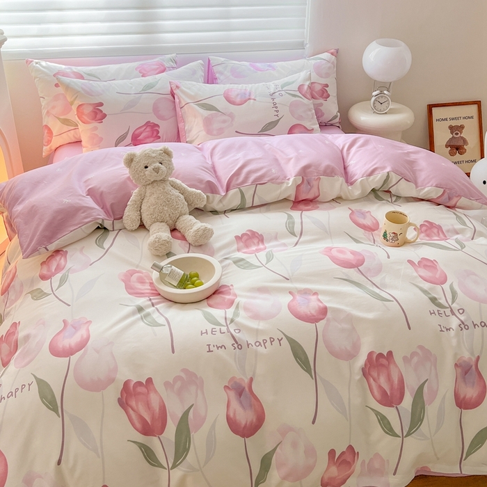 91家纺网 家纺一手货源 找家纺 顾里 2023韩系氛围全棉四件套 优雅花朵