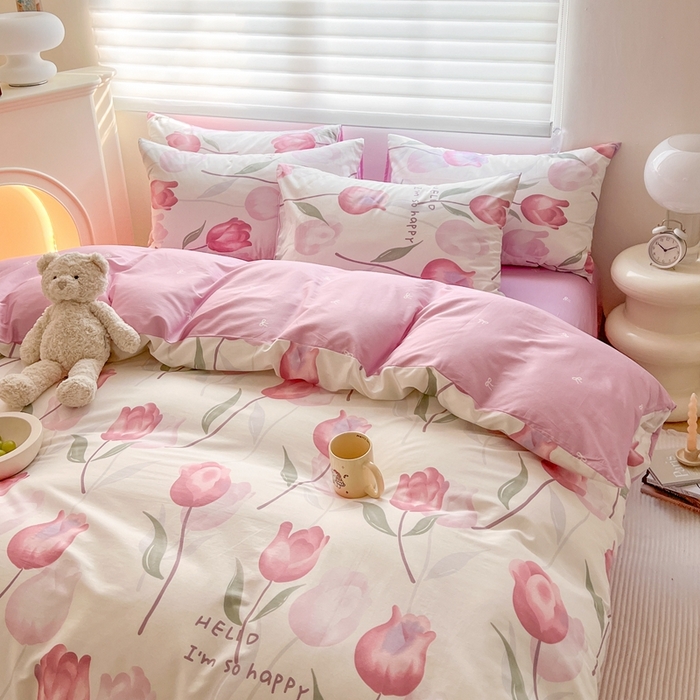 91家纺网 家纺一手货源 找家纺 顾里 2023韩系氛围全棉四件套 优雅花朵