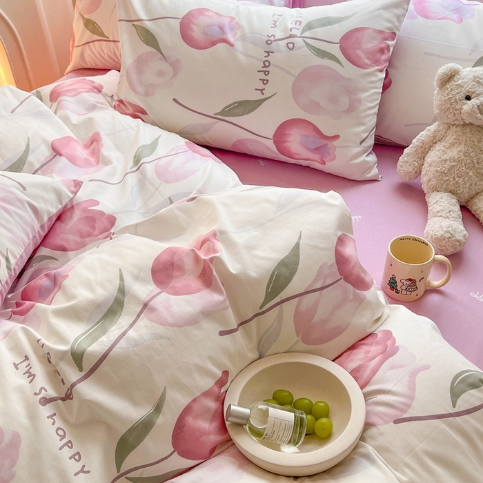 91家纺网 家纺一手货源 找家纺 顾里 2023韩系氛围全棉四件套 优雅花朵