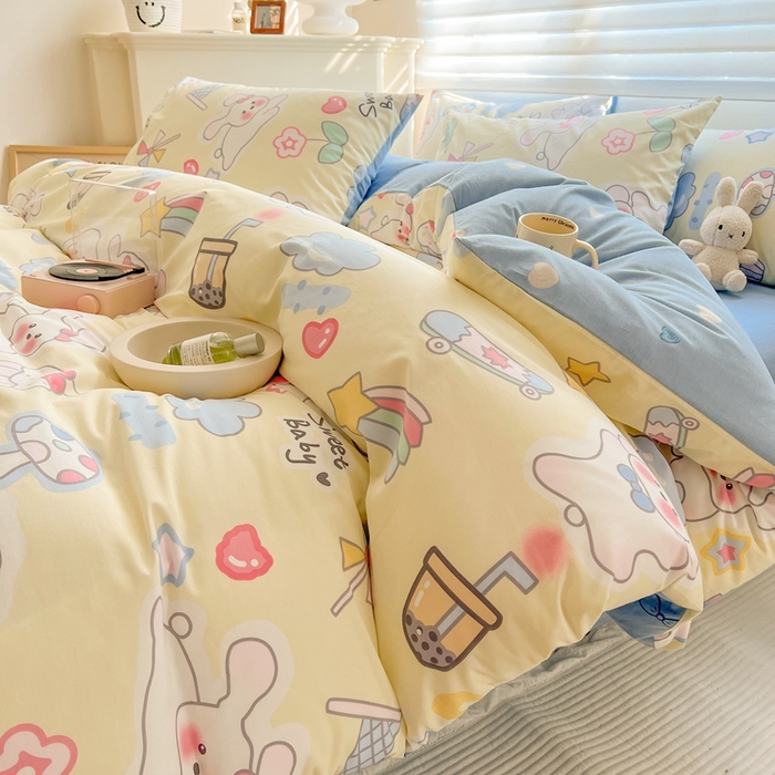 91家纺网 家纺一手货源 找家纺 顾里 2023韩系氛围全棉四件套 奶兔狗狗