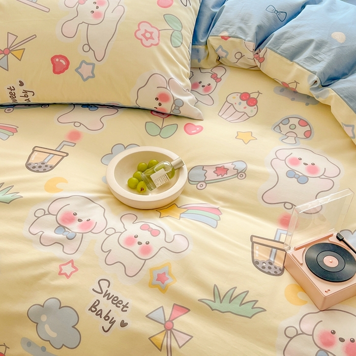 91家纺网 家纺一手货源 找家纺 顾里 2023韩系氛围全棉四件套 奶兔狗狗