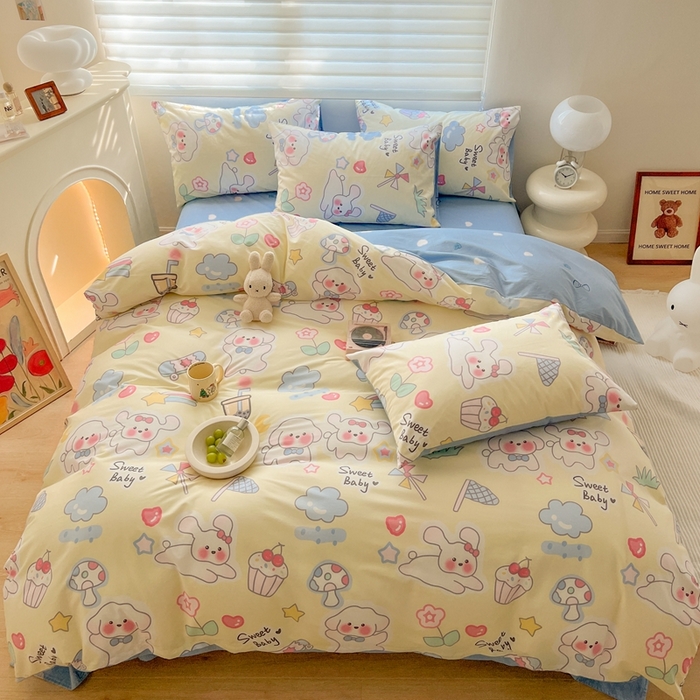 91家纺网 家纺一手货源 找家纺 顾里 2023韩系氛围全棉四件套 奶兔狗狗