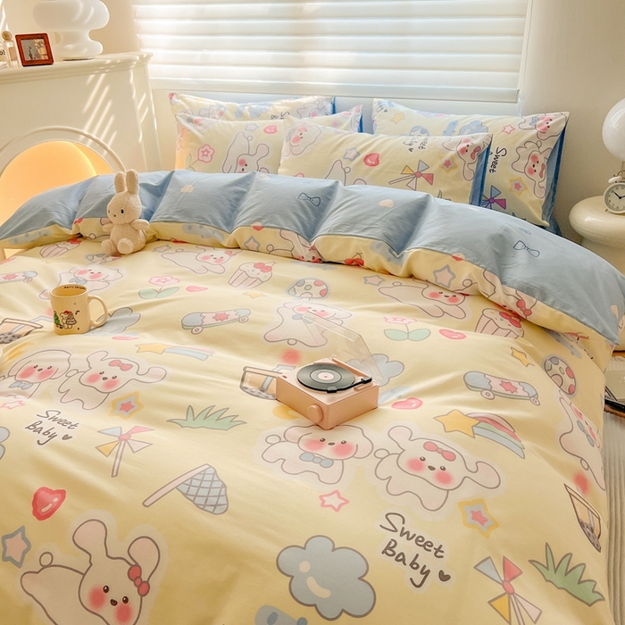 91家纺网 家纺一手货源 找家纺 顾里 2023韩系氛围全棉四件套 奶兔狗狗