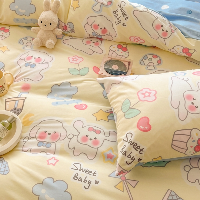 91家纺网 家纺一手货源 找家纺 顾里 2023韩系氛围全棉四件套 奶兔狗狗