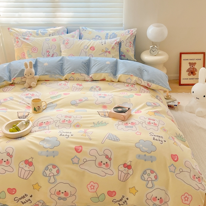 91家纺网 家纺一手货源 找家纺 顾里 2023韩系氛围全棉四件套 奶兔狗狗