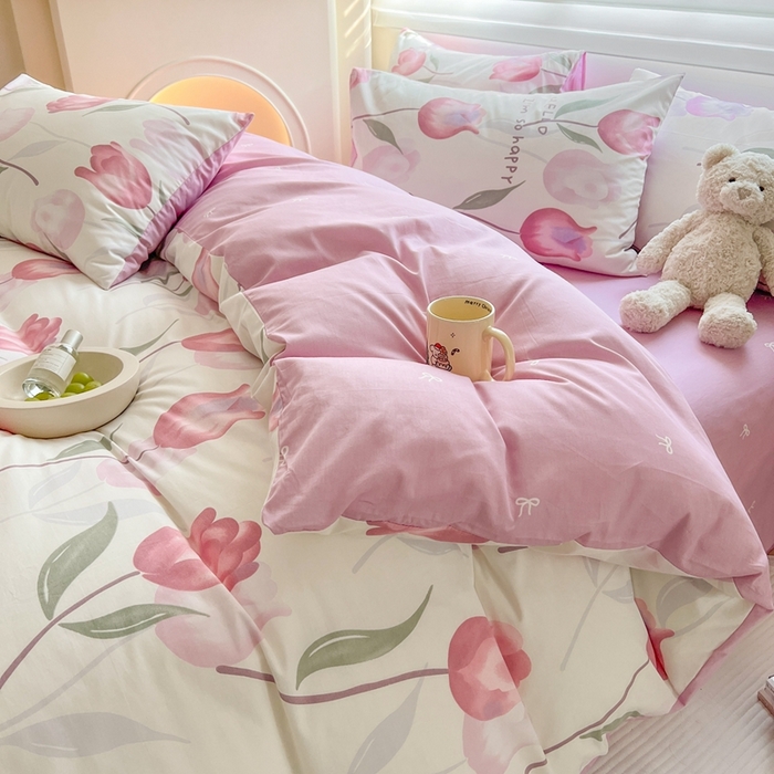 91家纺网 家纺一手货源 找家纺 顾里 2023韩系氛围全棉四件套 优雅花朵