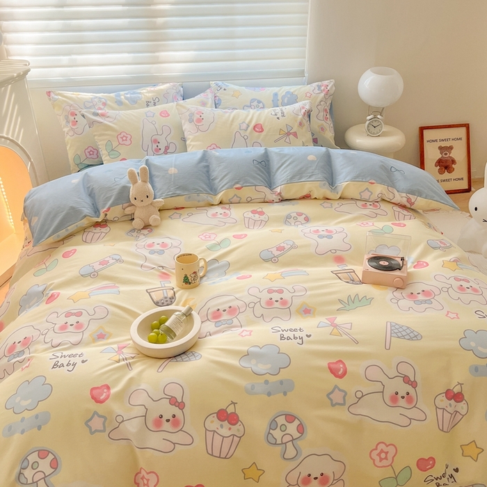 91家纺网 家纺一手货源 找家纺 顾里 2023韩系氛围全棉四件套 奶兔狗狗