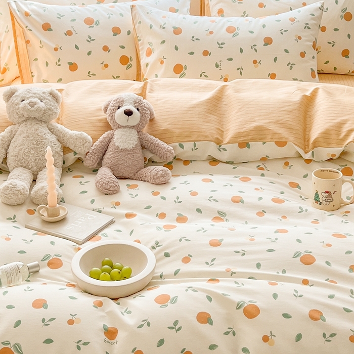 91家纺网 家纺一手货源 找家纺 顾里 2023韩系氛围全棉四件套 小甜桔