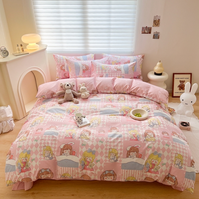 91家纺网 家纺一手货源 找家纺 顾里 2023韩系氛围全棉四件套 小萝莉