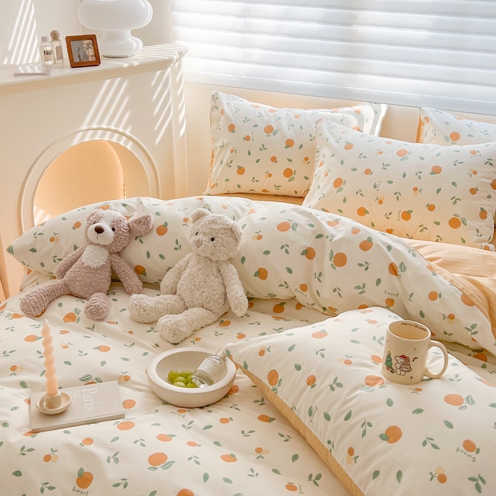 91家纺网 家纺一手货源 找家纺 顾里 2023韩系氛围全棉四件套 小甜桔