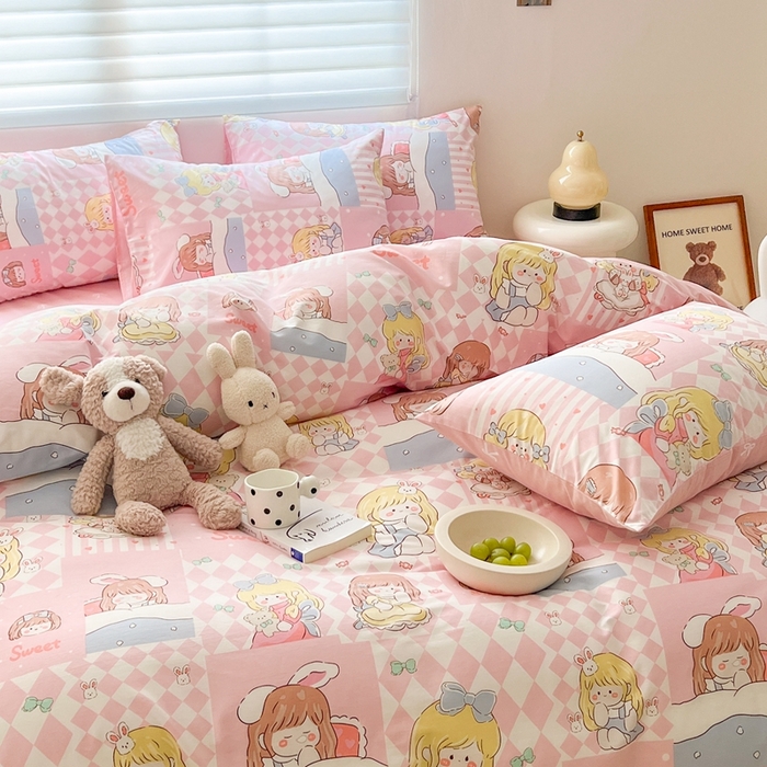 91家纺网 家纺一手货源 找家纺 顾里 2023韩系氛围全棉四件套 小萝莉