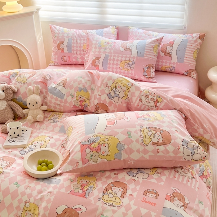 91家纺网 家纺一手货源 找家纺 顾里 2023韩系氛围全棉四件套 小萝莉