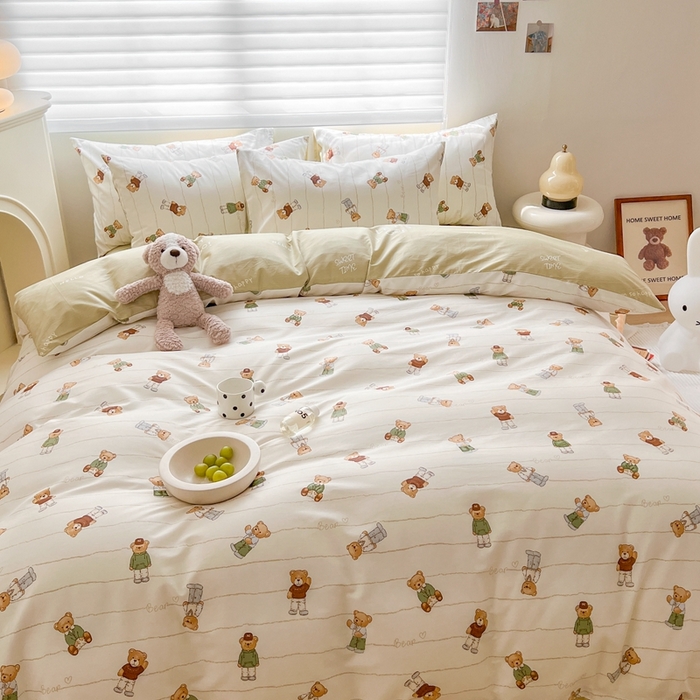 91家纺网 家纺一手货源 找家纺 顾里 2023韩系氛围全棉四件套 快乐小熊