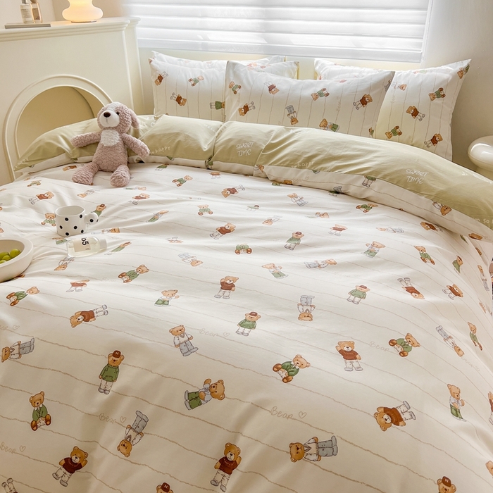 91家纺网 家纺一手货源 找家纺 顾里 2023韩系氛围全棉四件套 快乐小熊