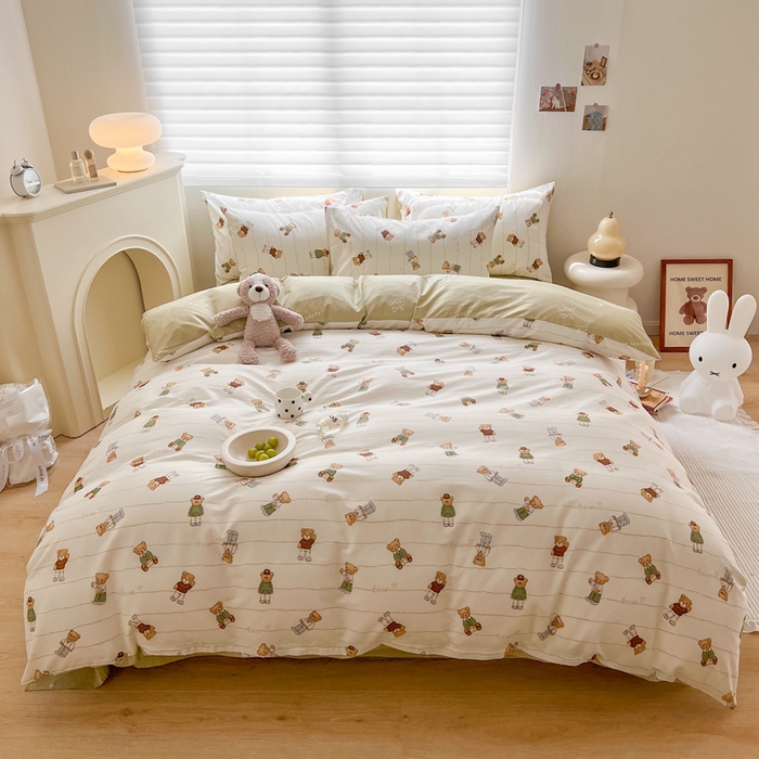 91家纺网 家纺一手货源 找家纺 顾里 2023韩系氛围全棉四件套 快乐小熊