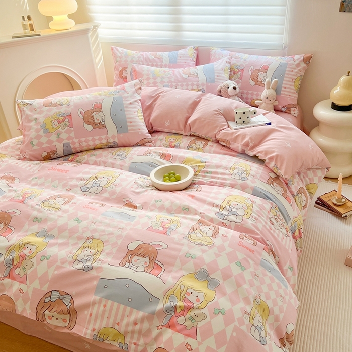 91家纺网 家纺一手货源 找家纺 顾里 2023韩系氛围全棉四件套 小萝莉