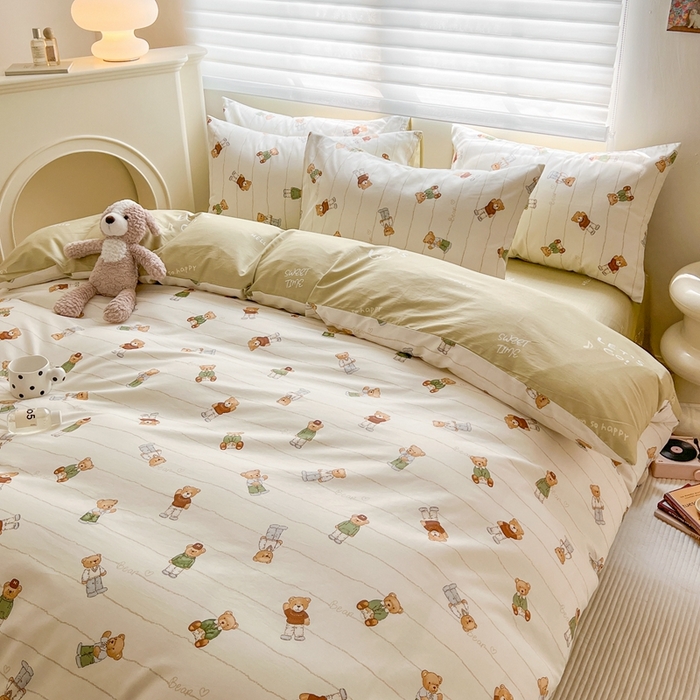 91家纺网 家纺一手货源 找家纺 顾里 2023韩系氛围全棉四件套 快乐小熊