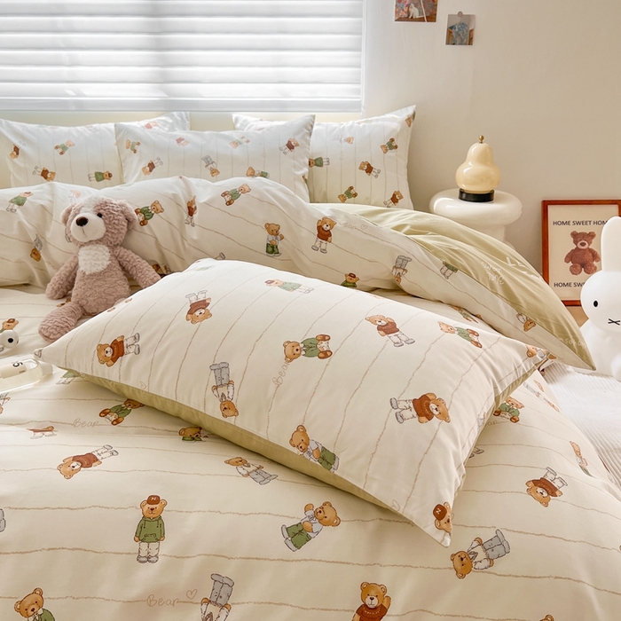 91家纺网 家纺一手货源 找家纺 顾里 2023韩系氛围全棉四件套 快乐小熊