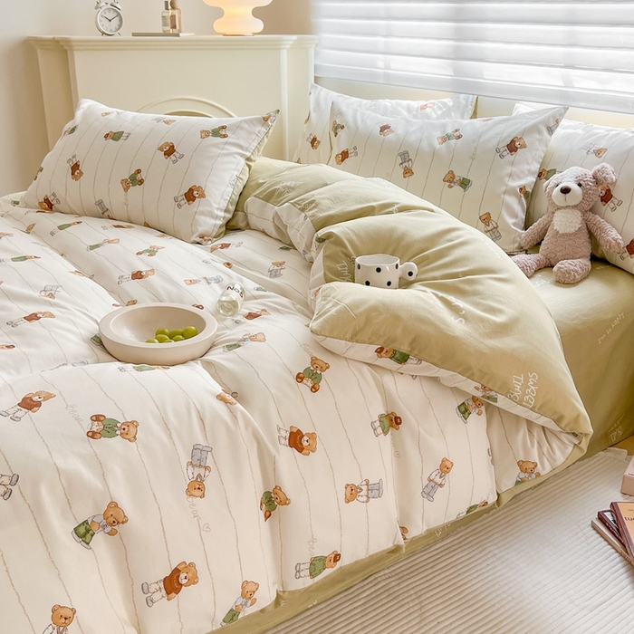 91家纺网 家纺一手货源 找家纺 顾里 2023韩系氛围全棉四件套 快乐小熊