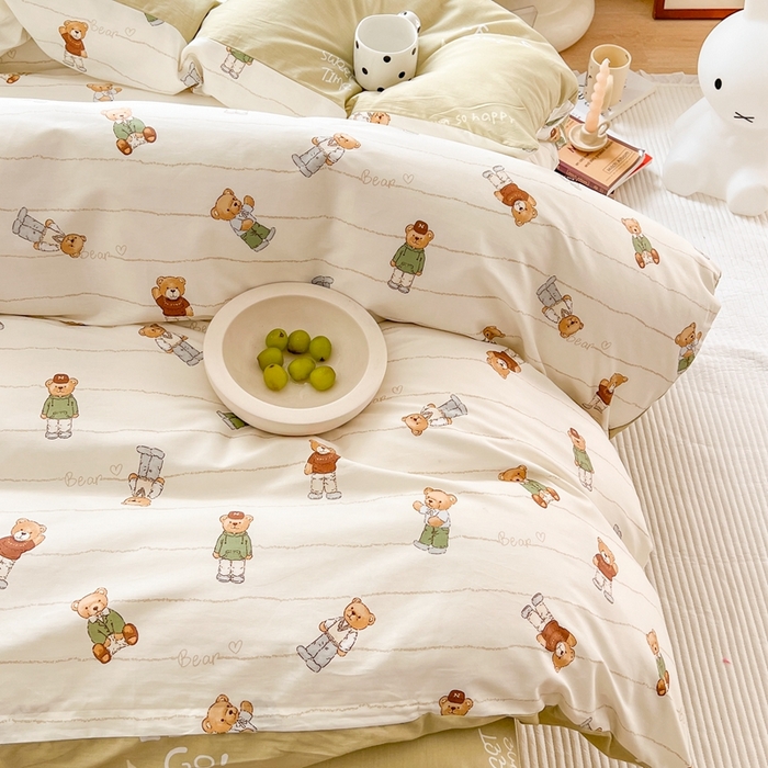 91家纺网 家纺一手货源 找家纺 顾里 2023韩系氛围全棉四件套 快乐小熊