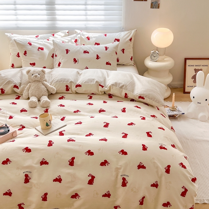 91家纺网 家纺一手货源 找家纺 顾里 2023韩系氛围全棉四件套 欢乐兔