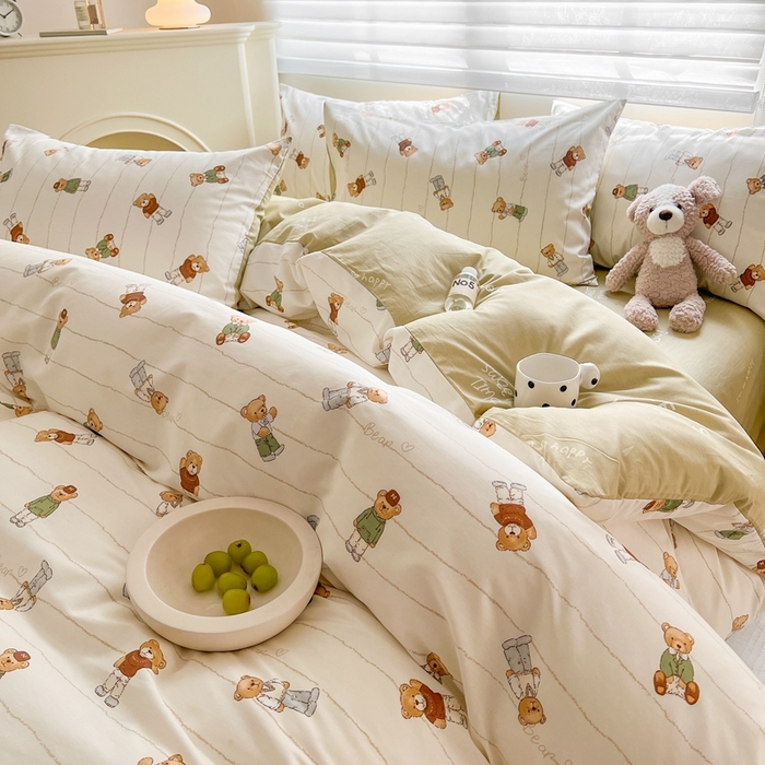 91家纺网 家纺一手货源 找家纺 顾里 2023韩系氛围全棉四件套 快乐小熊