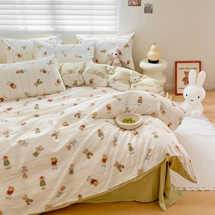 91家纺网 家纺一手货源 找家纺 顾里 2023韩系氛围全棉四件套 快乐小熊