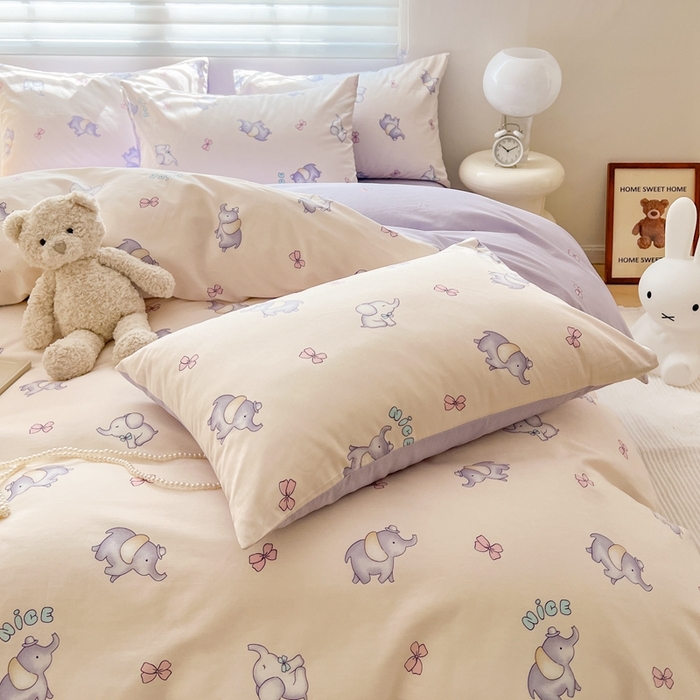 91家纺网 家纺一手货源 找家纺 顾里 2023韩系氛围全棉四件套 治愈小象