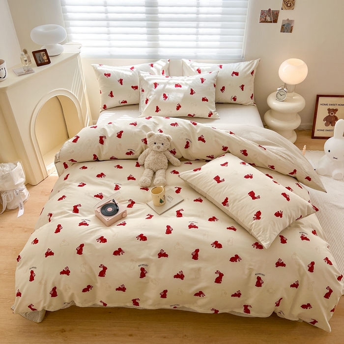 91家纺网 家纺一手货源 找家纺 顾里 2023韩系氛围全棉四件套 欢乐兔