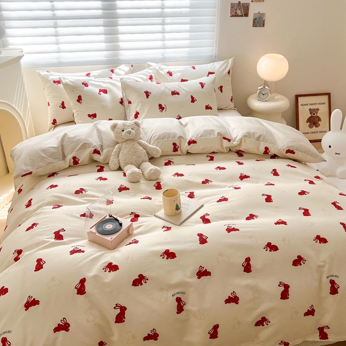 91家纺网 家纺一手货源 找家纺 顾里 2023韩系氛围全棉四件套 欢乐兔