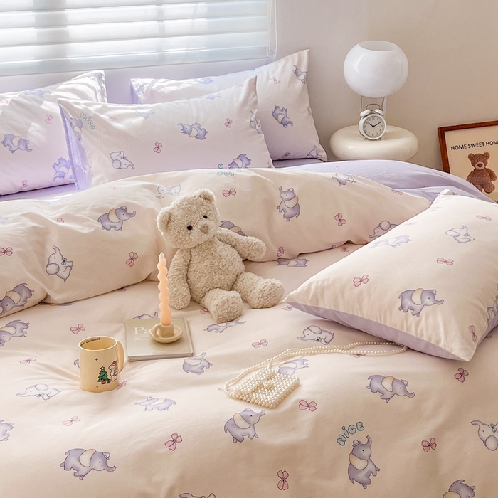 91家纺网 家纺一手货源 找家纺 顾里 2023韩系氛围全棉四件套 治愈小象