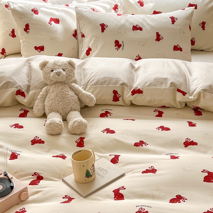 91家纺网 家纺一手货源 找家纺 顾里 2023韩系氛围全棉四件套 欢乐兔