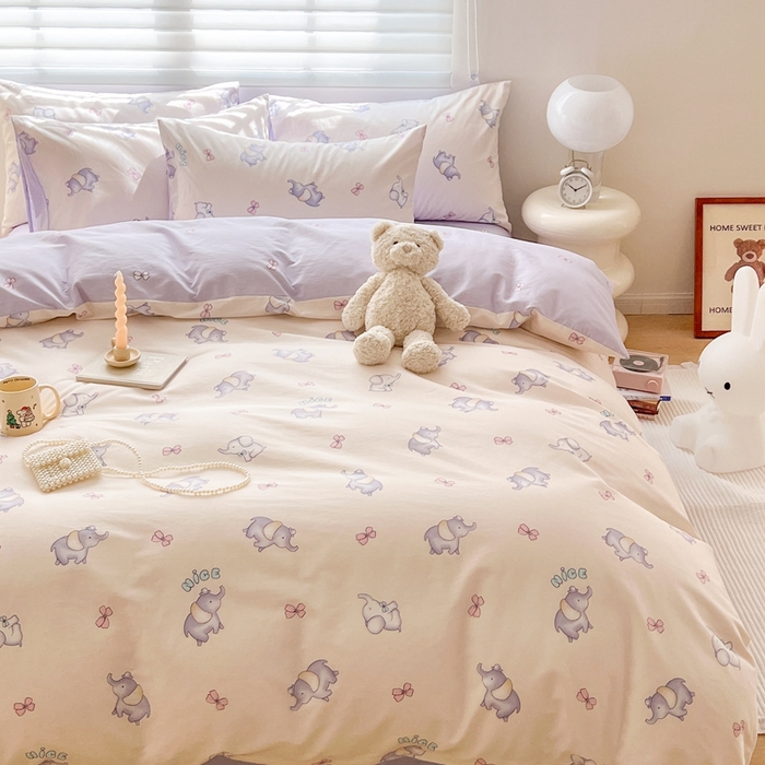 91家纺网 家纺一手货源 找家纺 顾里 2023韩系氛围全棉四件套 治愈小象