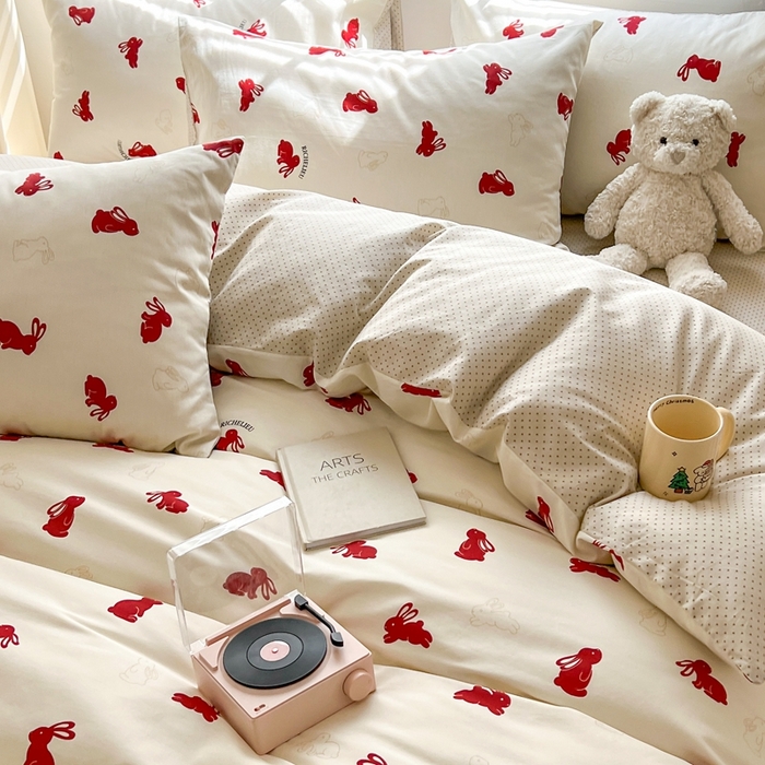 91家纺网 家纺一手货源 找家纺 顾里 2023韩系氛围全棉四件套 欢乐兔