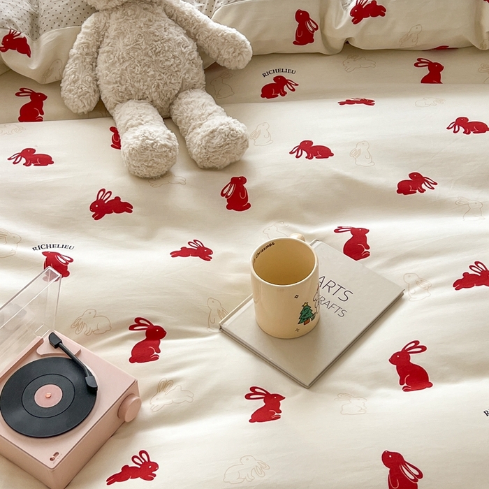 91家纺网 家纺一手货源 找家纺 顾里 2023韩系氛围全棉四件套 欢乐兔