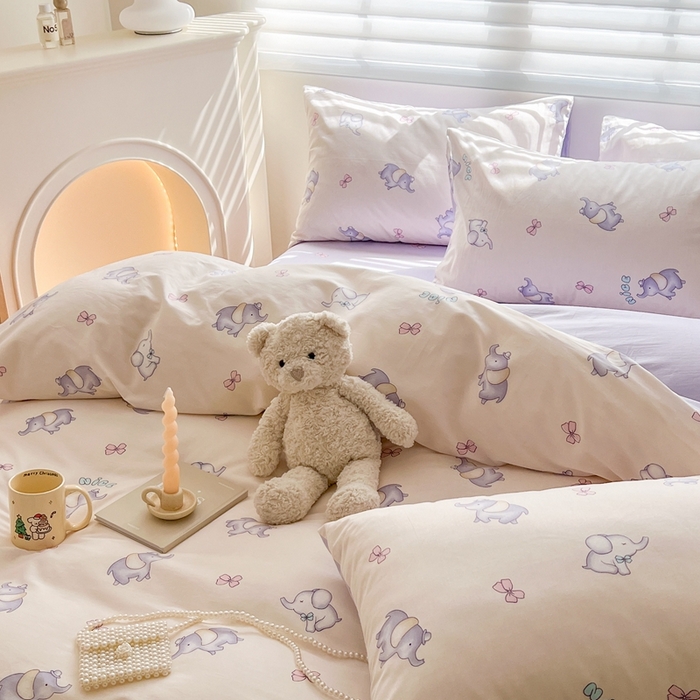 91家纺网 家纺一手货源 找家纺 顾里 2023韩系氛围全棉四件套 治愈小象