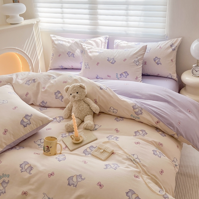 91家纺网 家纺一手货源 找家纺 顾里 2023韩系氛围全棉四件套 治愈小象