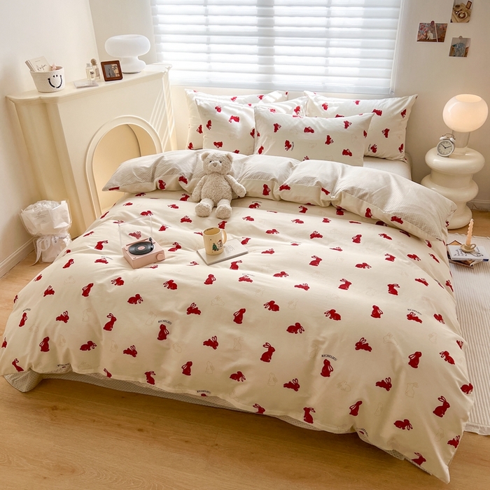 91家纺网 家纺一手货源 找家纺 顾里 2023韩系氛围全棉四件套 欢乐兔