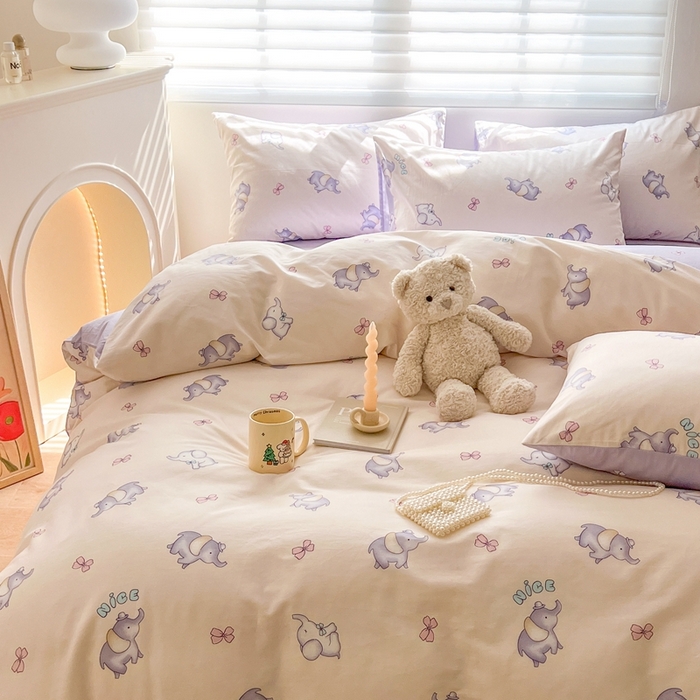 91家纺网 家纺一手货源 找家纺 顾里 2023韩系氛围全棉四件套 治愈小象