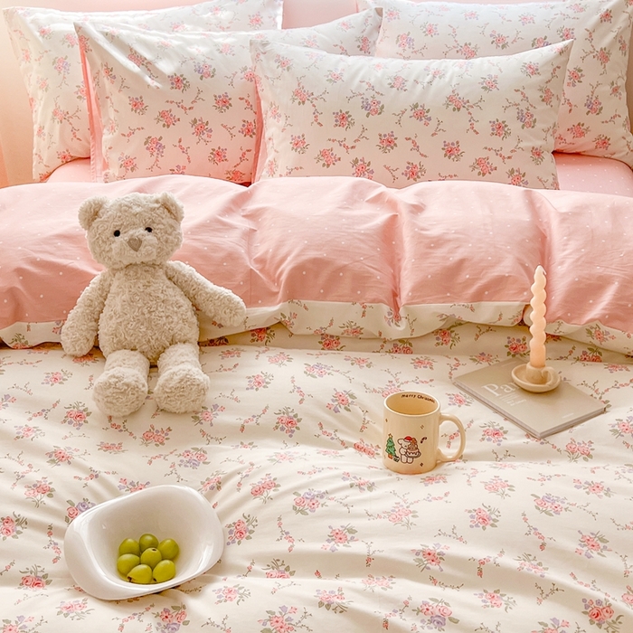 91家纺网 家纺一手货源 找家纺 顾里 2023韩系氛围全棉四件套 玫花庄园