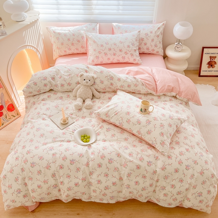 91家纺网 家纺一手货源 找家纺 顾里 2023韩系氛围全棉四件套 玫花庄园