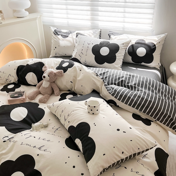 91家纺网 家纺一手货源 找家纺 顾里 2023韩系氛围全棉四件套 泼墨茶花