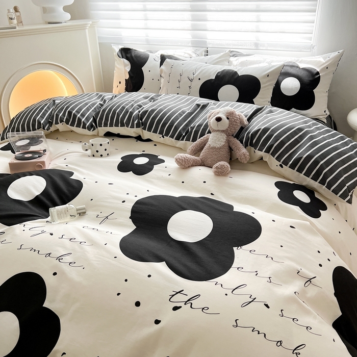 91家纺网 家纺一手货源 找家纺 顾里 2023韩系氛围全棉四件套 泼墨茶花