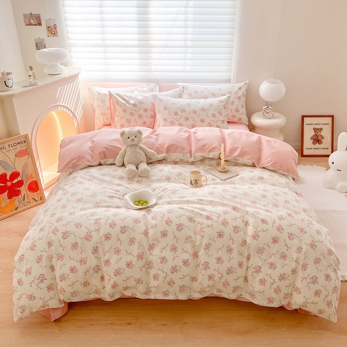 91家纺网 家纺一手货源 找家纺 顾里 2023韩系氛围全棉四件套 玫花庄园