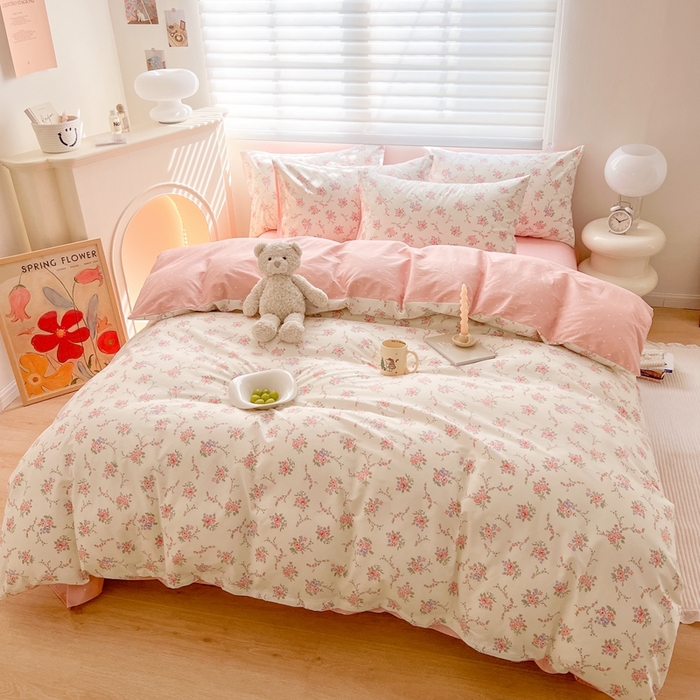 91家纺网 家纺一手货源 找家纺 顾里 2023韩系氛围全棉四件套 玫花庄园